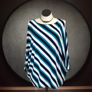 Worthington Top Womens L Striped Batwing Tunic Cold Shoulder 3/4 SLV Stretch